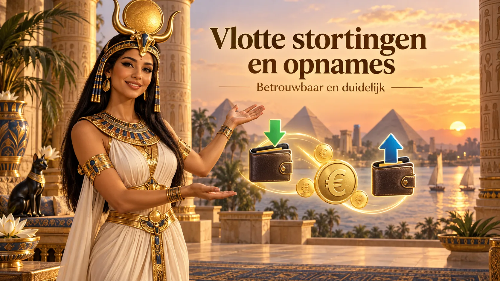 Egyptische godin met digitale wallet — vlotte stortingen en opnames bij Amunbet, betrouwbaar en duidelijk